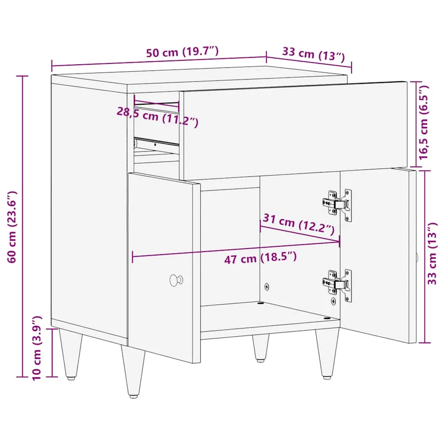 Table de chevet gris clair 50x33x60 cm bois de manguier massif - 11