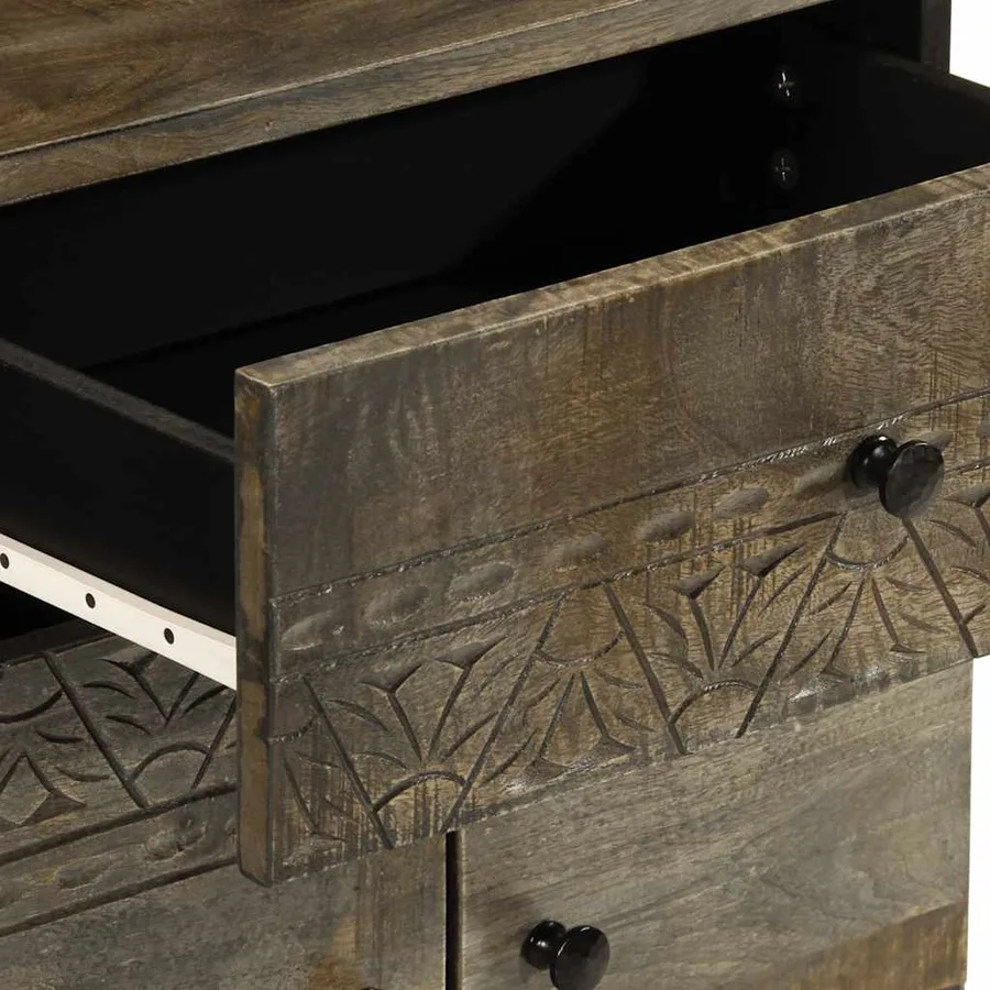 Table de chevet gris clair 50x33x60 cm bois de manguier massif - 7