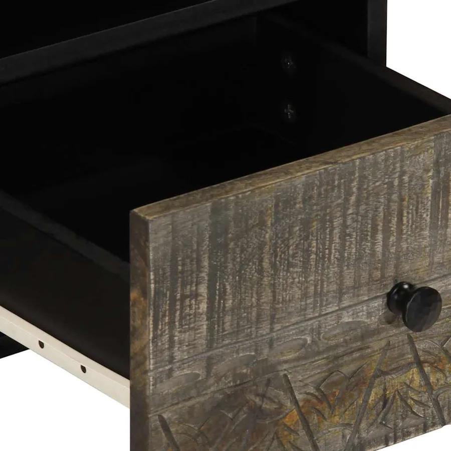 Meuble TV gris clair 70x33,5x46 cm bois massif de manguier - 7