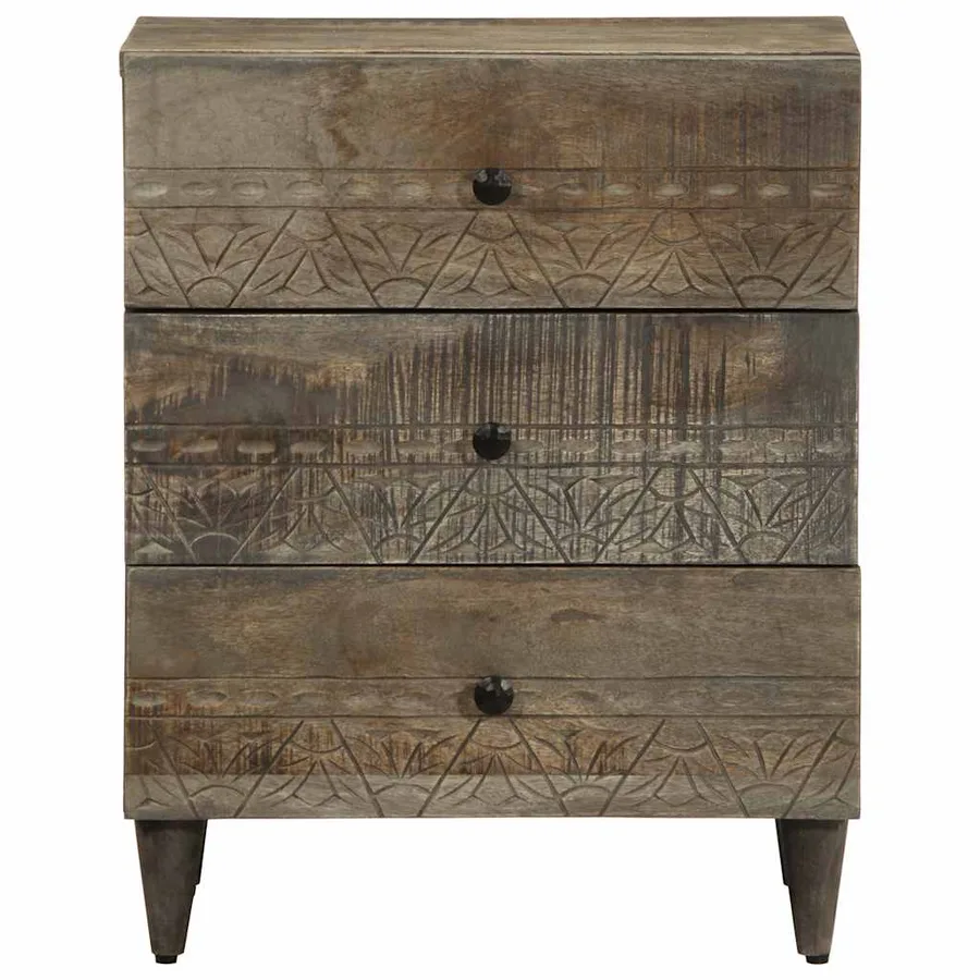 Table de chevet gris clair 50x33x60 cm bois de manguier massif - 2
