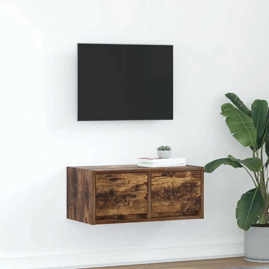 Meuble TV chêne fumé 60x31x25,5 cm bois d'ingénierie