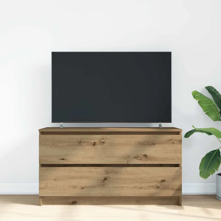 Meuble TV chêne artisanal 100x35x54 cm bois d'ingénierie - 3