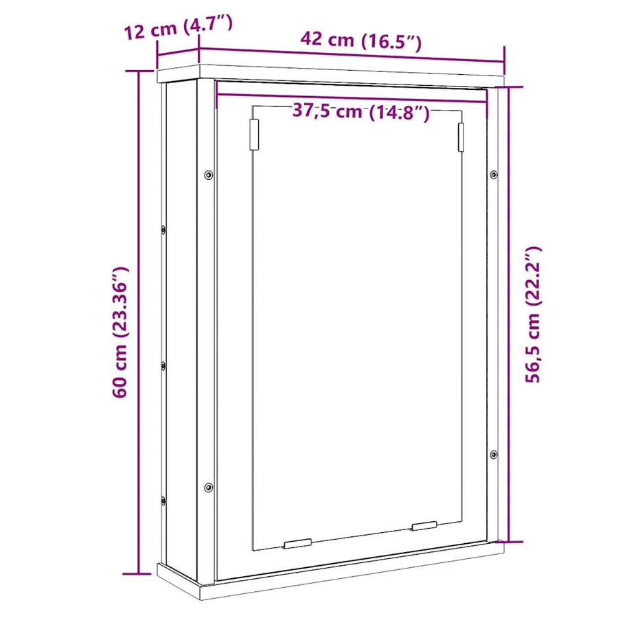 Armoire à miroir de salle de bain chêne artisanal 42x12x60 cm - 11