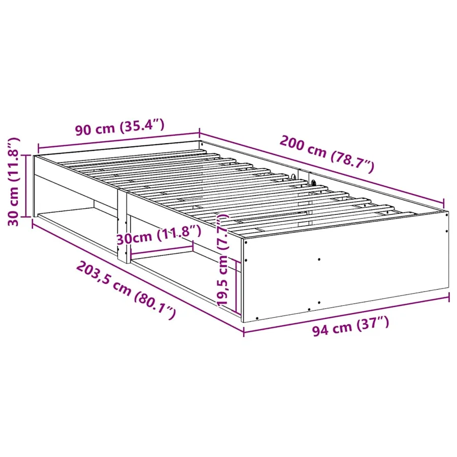 Lit de jour sans matelas cire marron 90x200 cm bois pin massif - 11