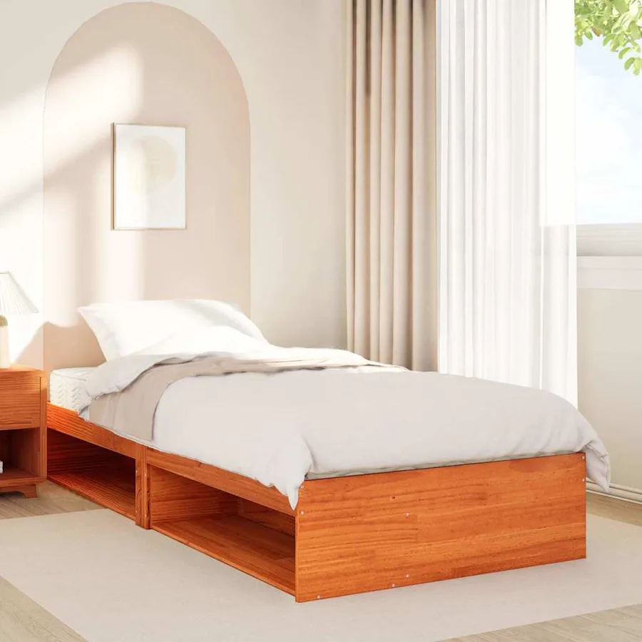 Lit de jour avec matelas cire marron 90x190 cm bois pin massif - 3