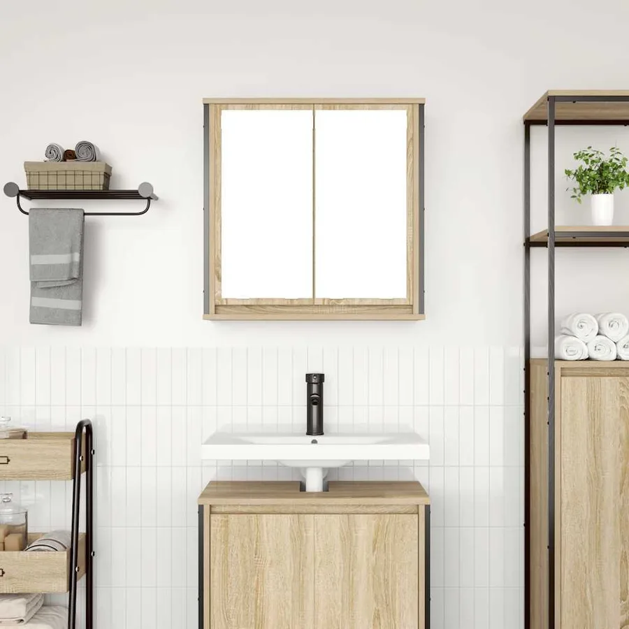 Armoire murale de salle de bain miroir chêne sonoma 60x21x60 cm - 3