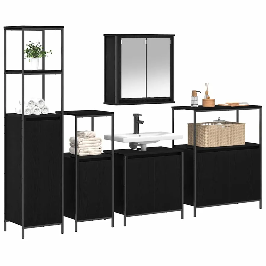 Ensemble de mobilier de salle de bain 5 pcs Chêne noir - 3