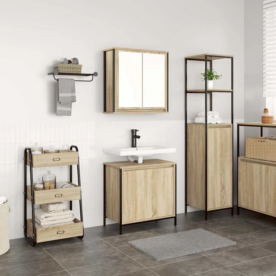 Ensemble de meubles de salle de bain 2 pcs en bois d'ingénierie chêne Sonoma
