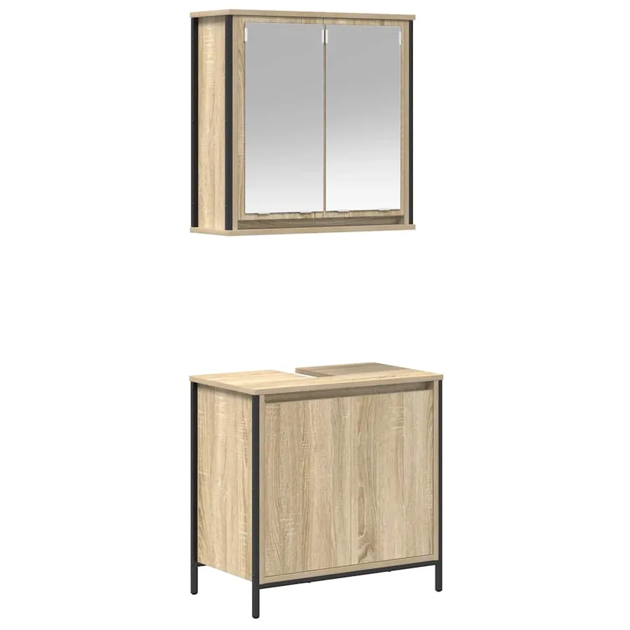 Ensemble de meubles de salle de bain 2 pcs en bois d'ingénierie chêne Sonoma - 2