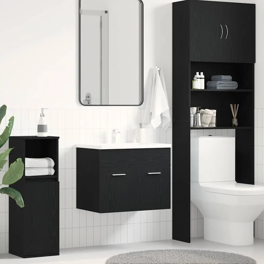 Meuble sous-vasque de salle de bain en chêne noir 60 x 38,5 x 46 cm bois d'ingénierie