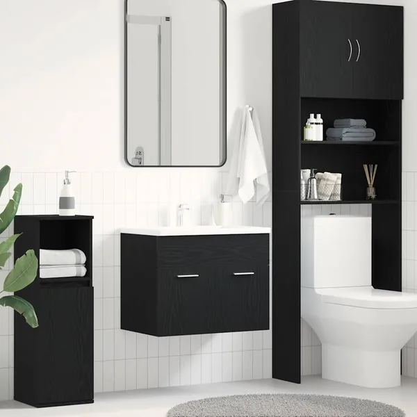 Meuble sous-vasque de salle de bain en chêne noir 60 x 38,5 x 46 cm bois d'ingénierie