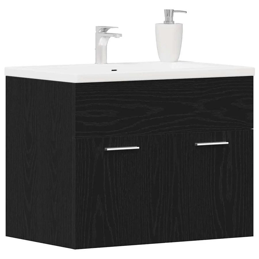 Meuble sous-vasque de salle de bain en chêne noir 60 x 38,5 x 46 cm bois d'ingénierie - 4