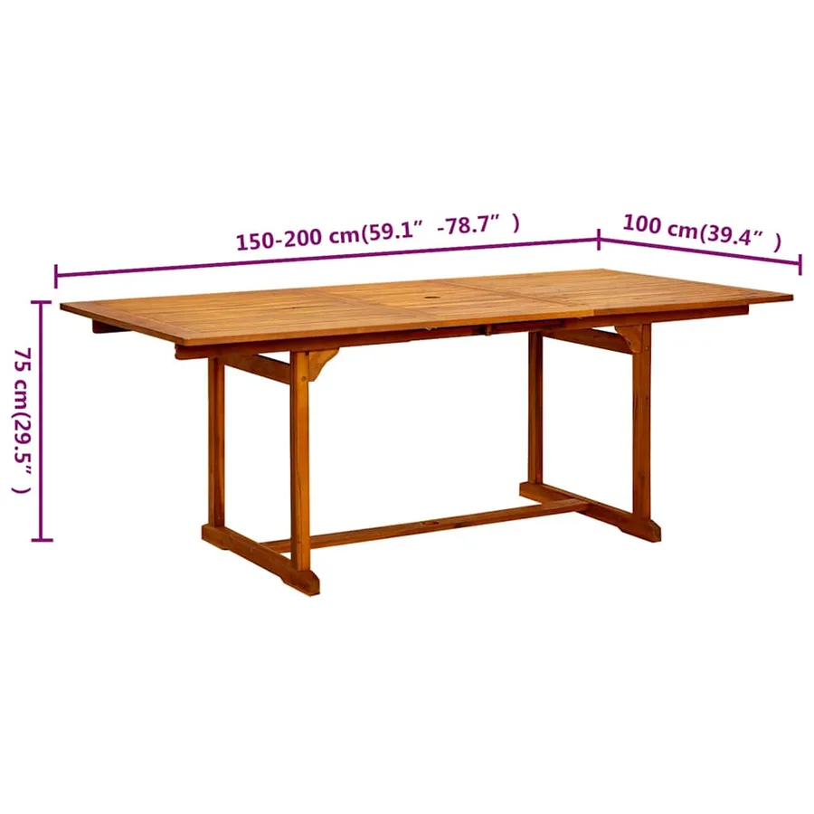 Table à dîner de jardin (150-200)x100x75cm Bois d'acacia massif - 8