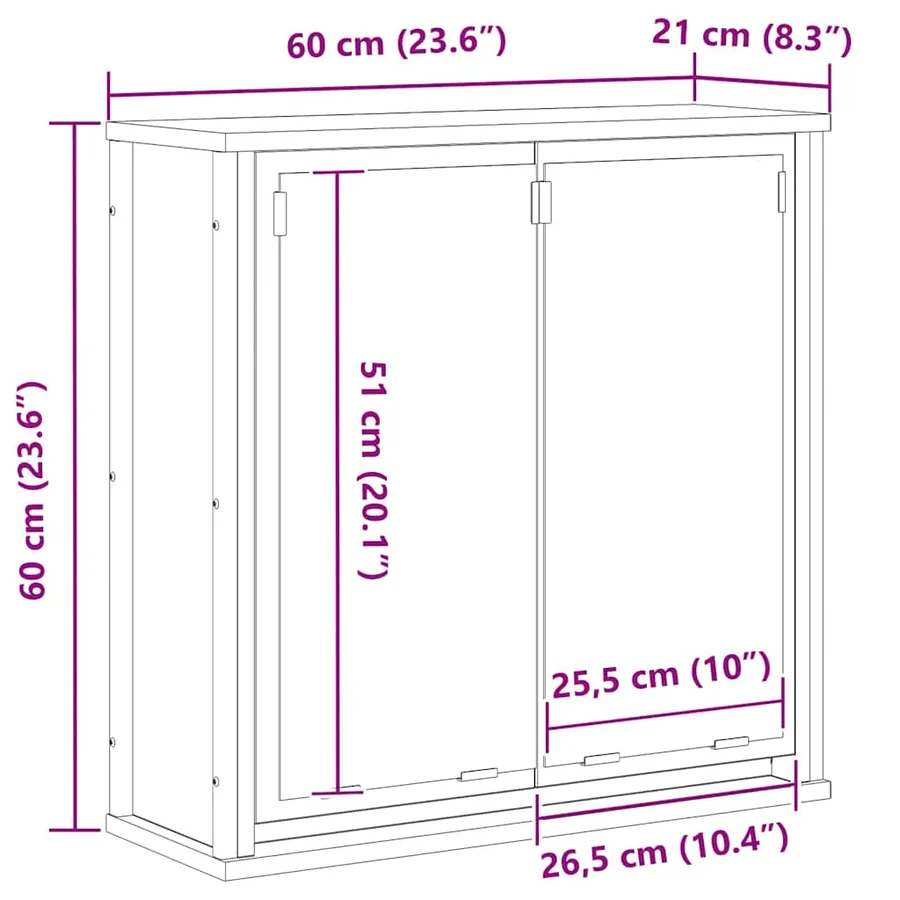 Armoire murale de salle de bain miroir sonoma gris 60x21x60 cm - 13