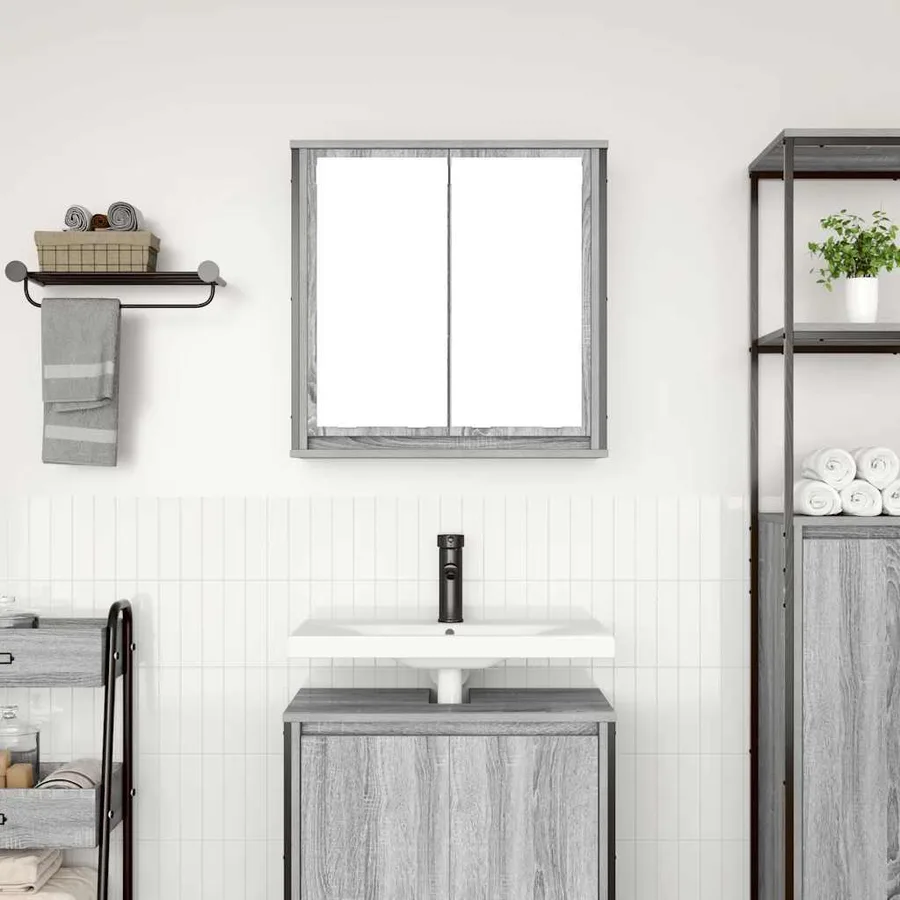 Armoire murale de salle de bain miroir sonoma gris 60x21x60 cm - 3