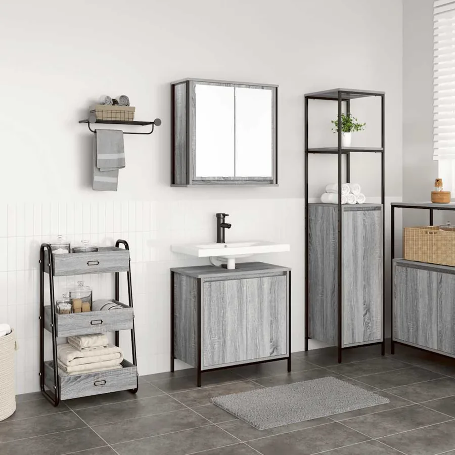 Ensemble de meubles de salle de bain 2 pcs en bois d'ingénierie gris Sonoma