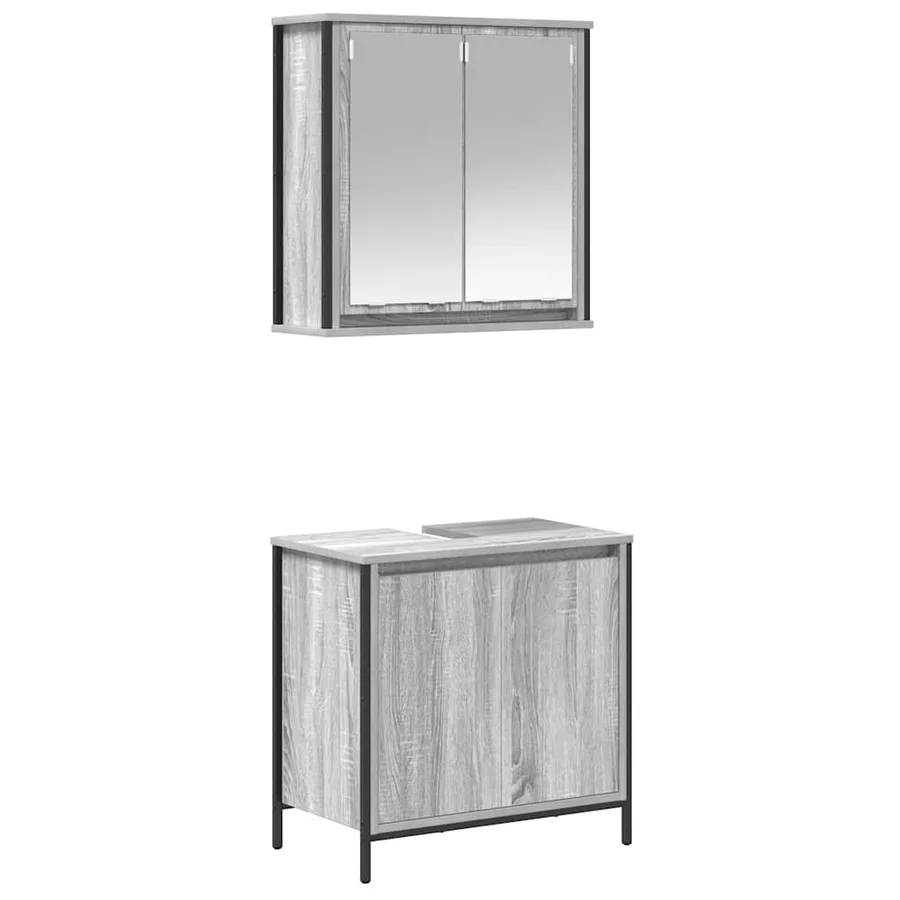 Ensemble de meubles de salle de bain 2 pcs en bois d'ingénierie gris Sonoma - 2