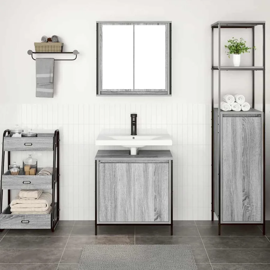 Ensemble de meubles de salle de bain 2 pcs en bois d'ingénierie gris Sonoma - 3