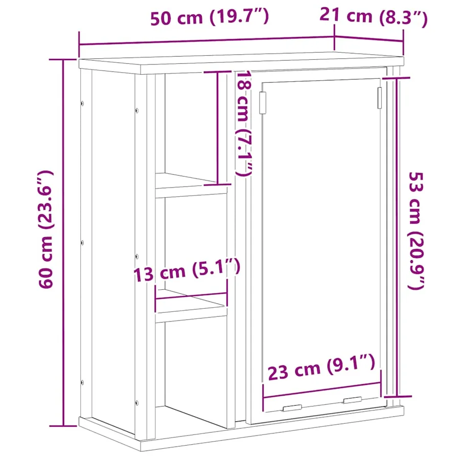Armoire murale de salle de bain miroir chêne noir 50x21x60 cm - 16