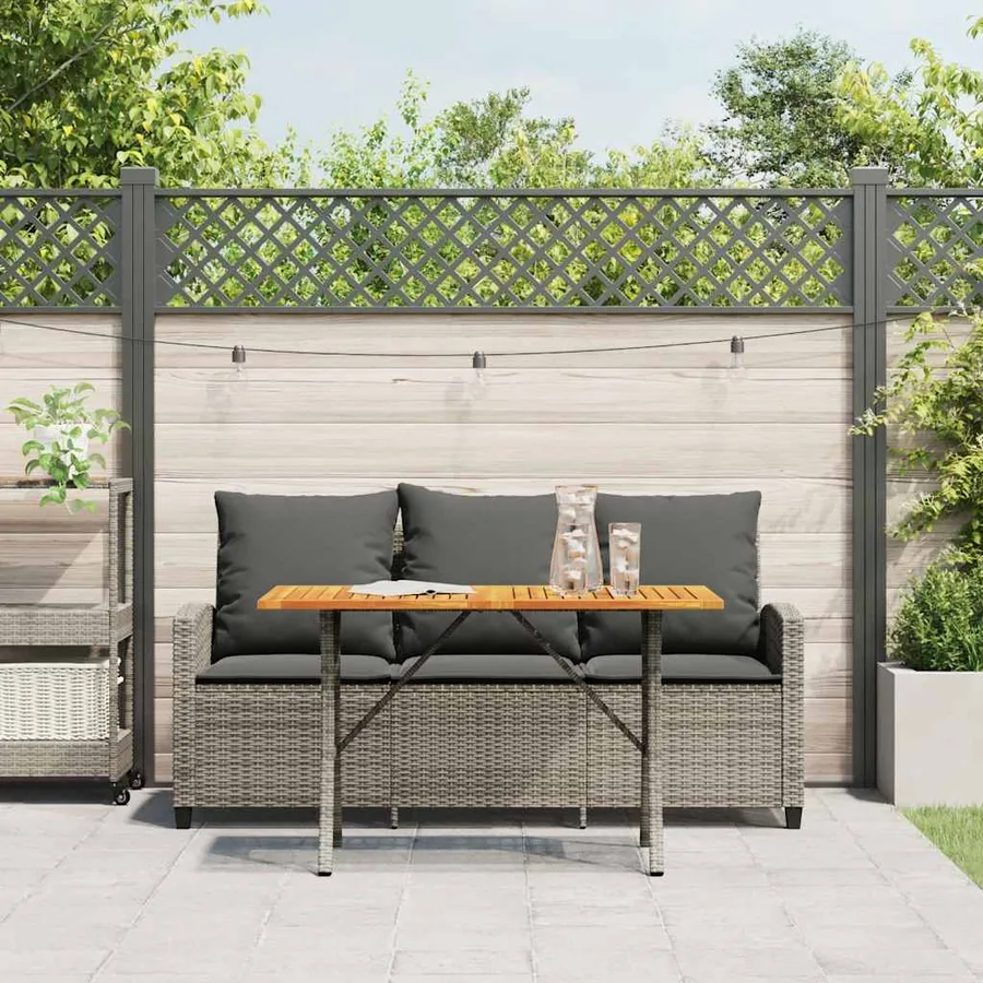Canapé de jardin 3 places coussins et table gris résine tressée - 4