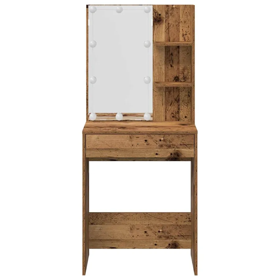Ensemble de coiffeuse avec LED vieux bois bois d'ingénierie - 6