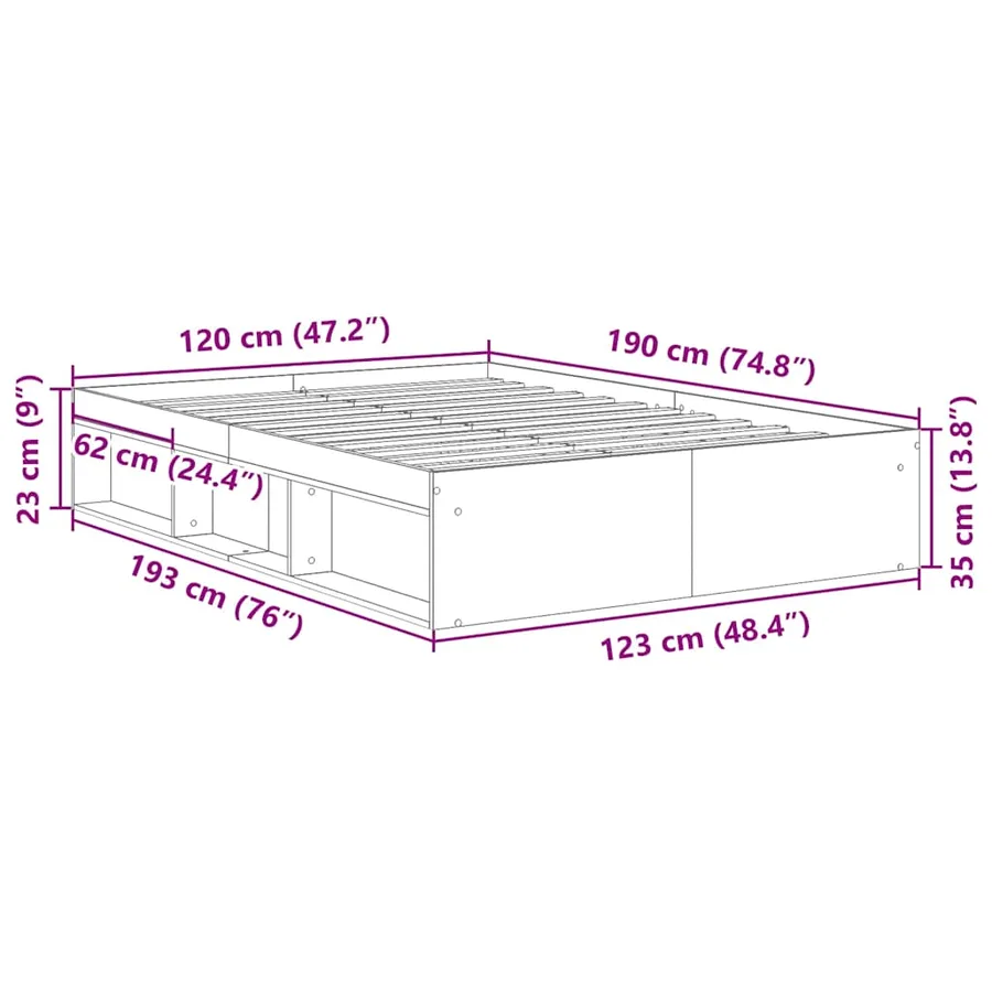 Cadre de lit sans matelas chêne artisanal 120x190 cm - 10