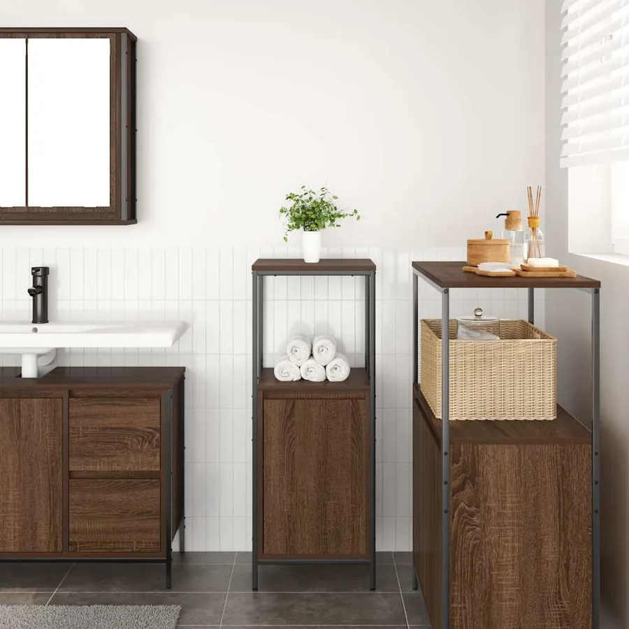 Meuble de salle de bain avec étagères chêne marron 36x35x95 cm - 3