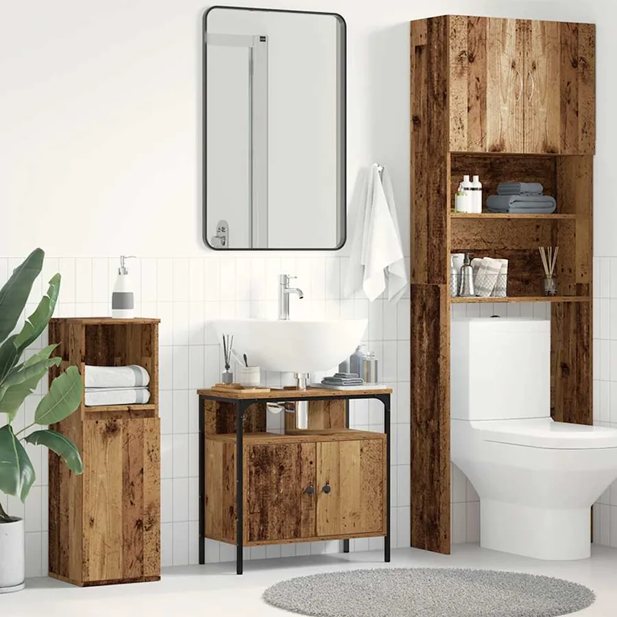 Armoire lavabo de salle de bain vieux bois 60x30x60 cm