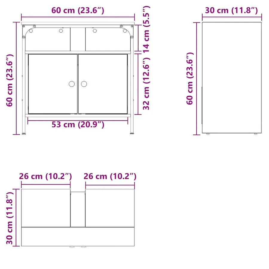 Armoire lavabo de salle de bain vieux bois 60x30x60 cm - 16