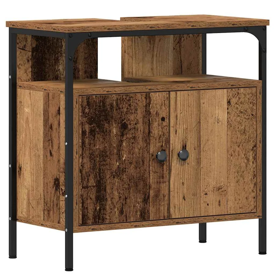 Armoire lavabo de salle de bain vieux bois 60x30x60 cm - 2