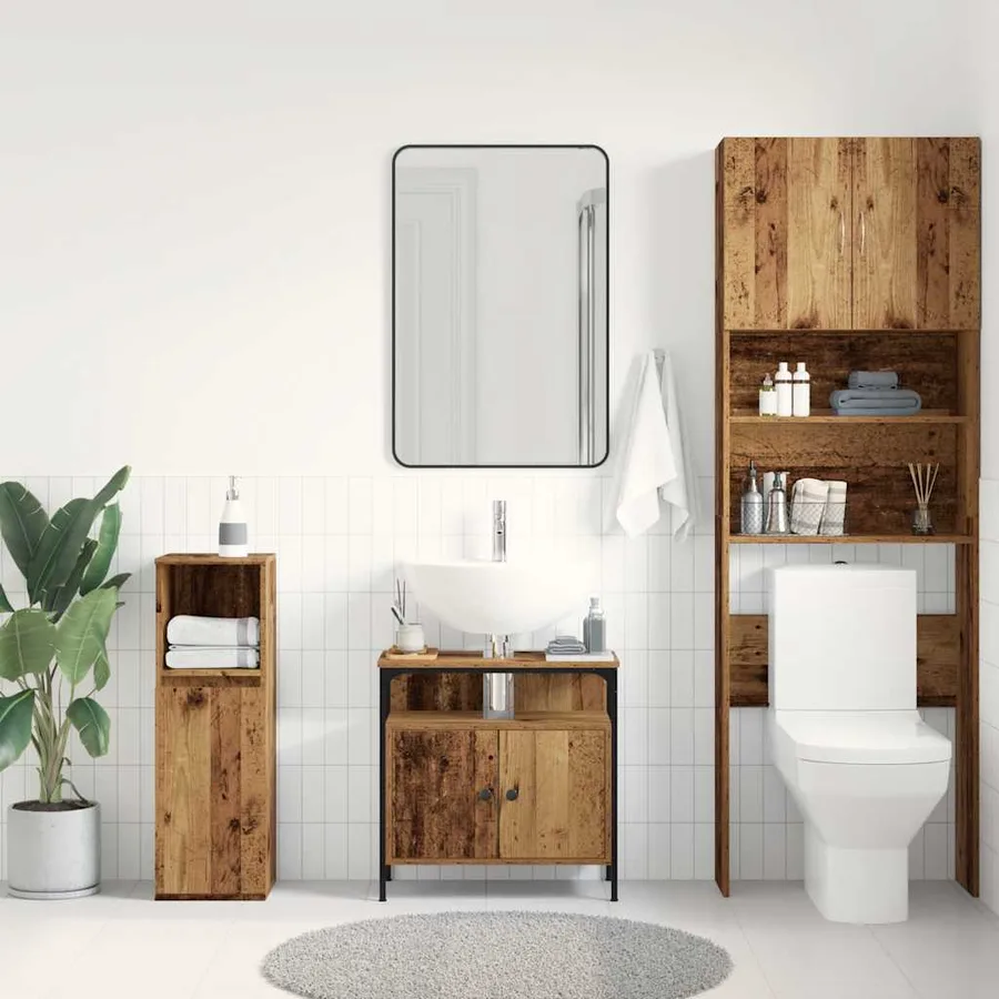 Armoire lavabo de salle de bain vieux bois 60x30x60 cm - 3