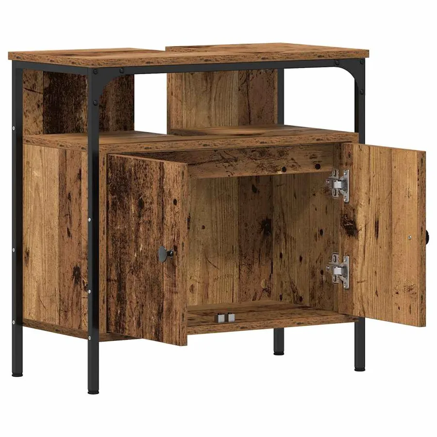 Armoire lavabo de salle de bain vieux bois 60x30x60 cm - 4