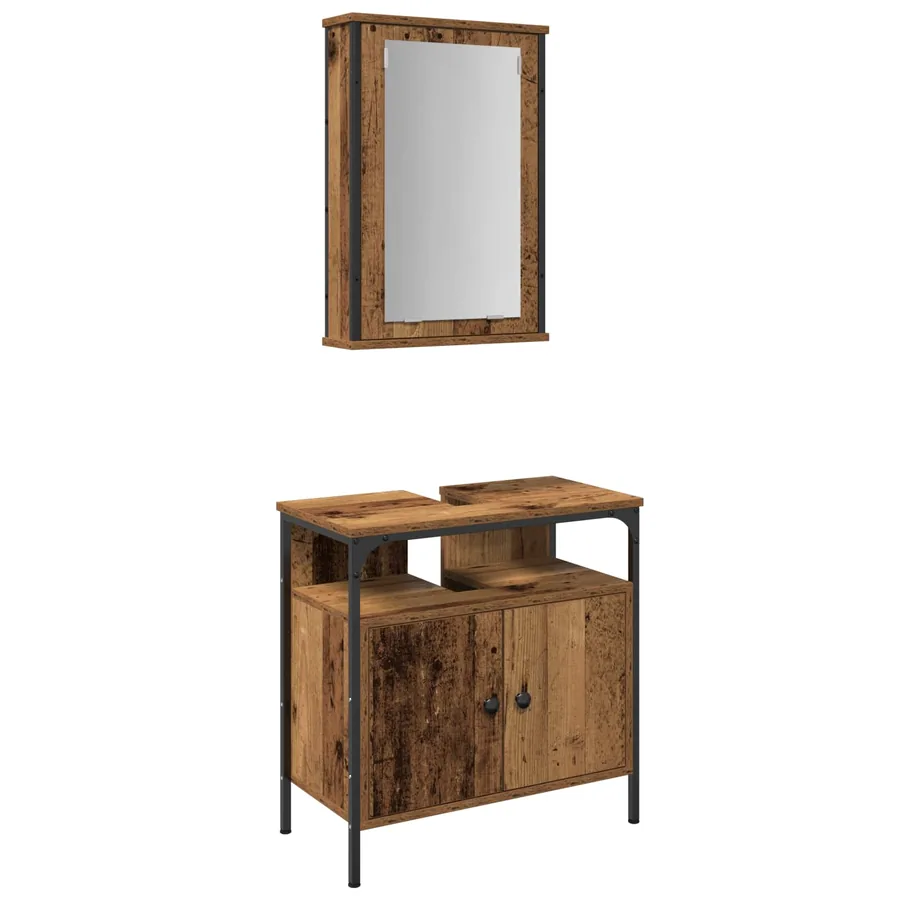 Ensemble de mobilier de salle de bain avec étagère 2 pcs Marron