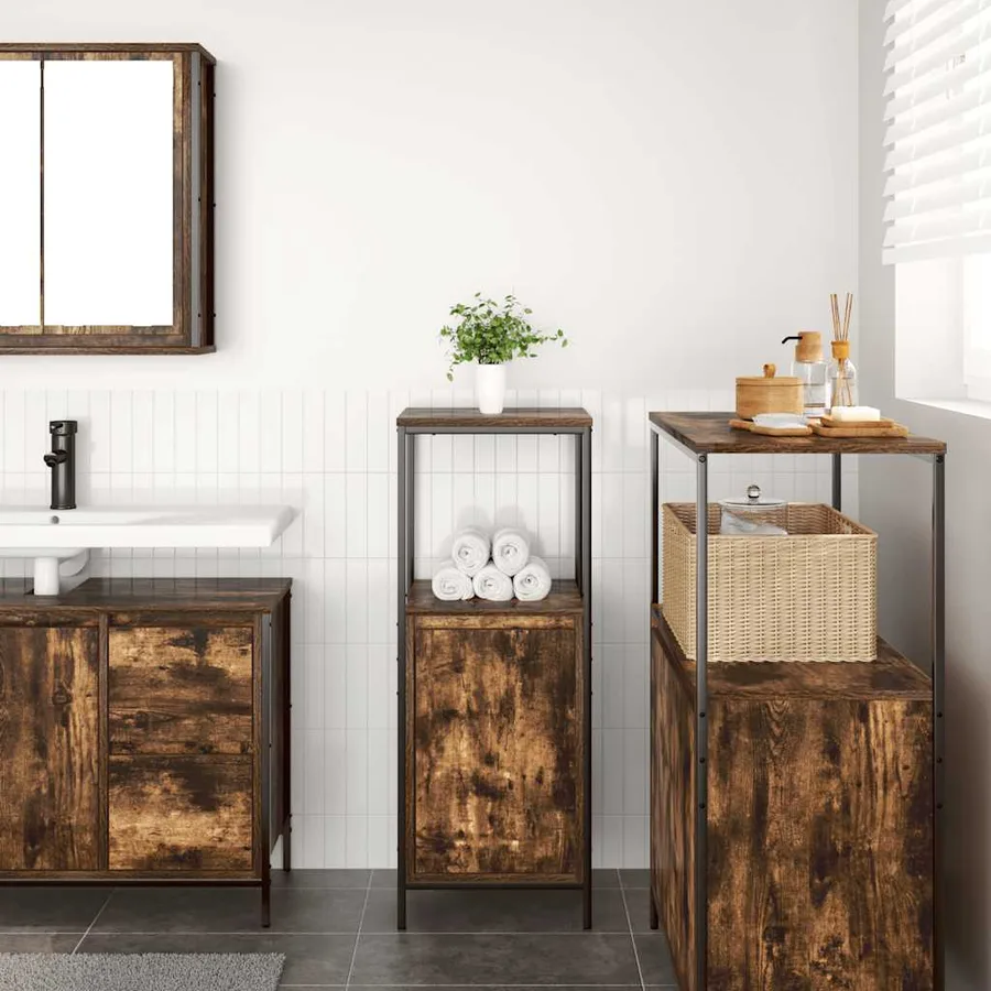 Meuble de salle de bain avec étagères chêne fumé 36x35x95 cm - 3