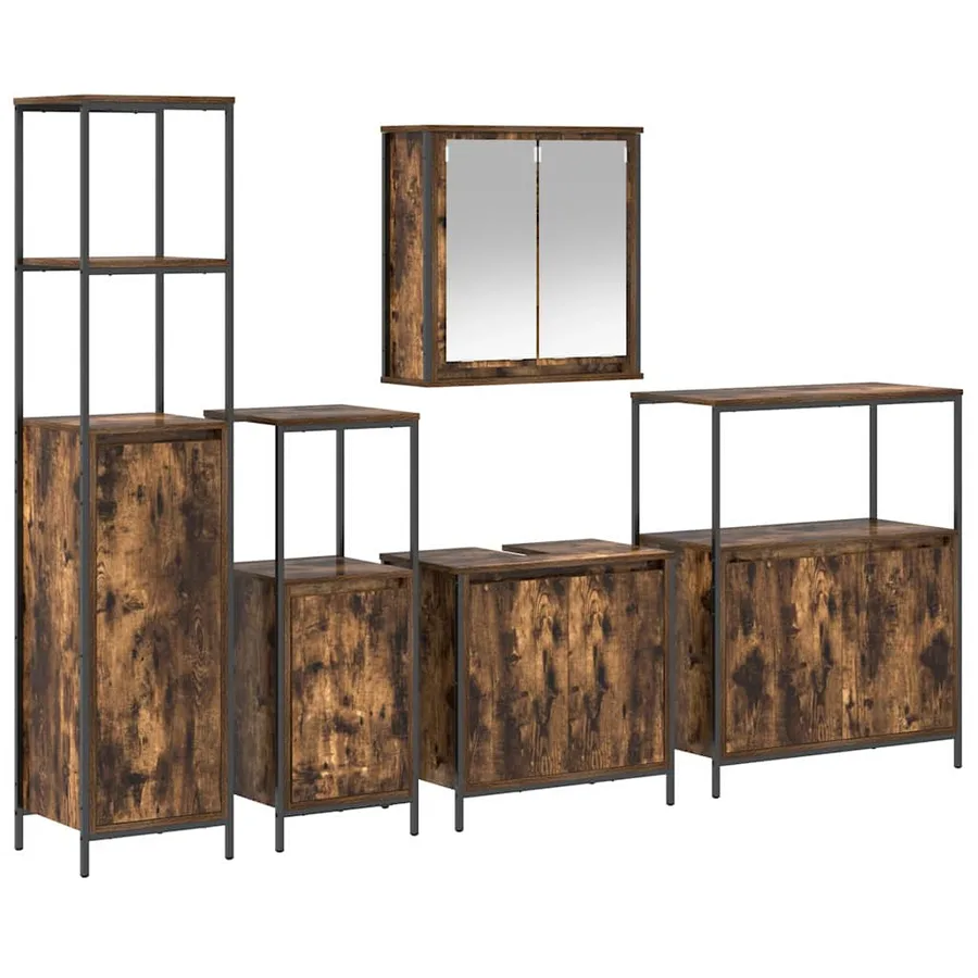 Ensemble de mobilier de salle de bain 5 pcs Chêne fumé et noir - 2