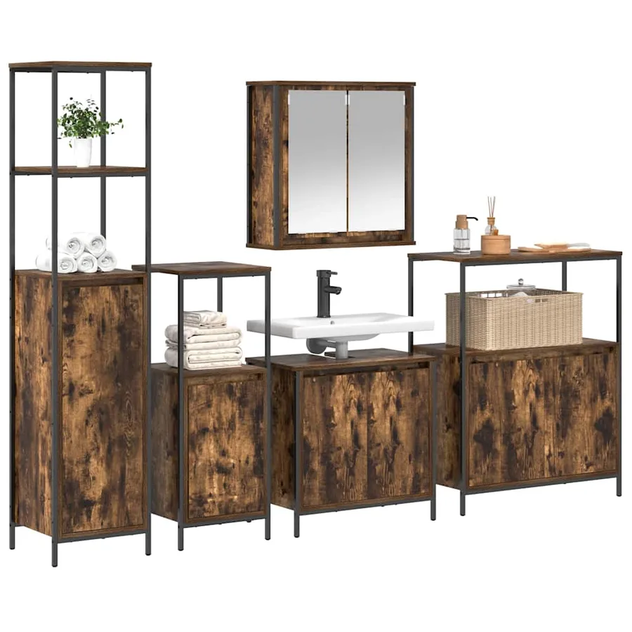 Ensemble de mobilier de salle de bain 5 pcs Chêne fumé et noir - 3
