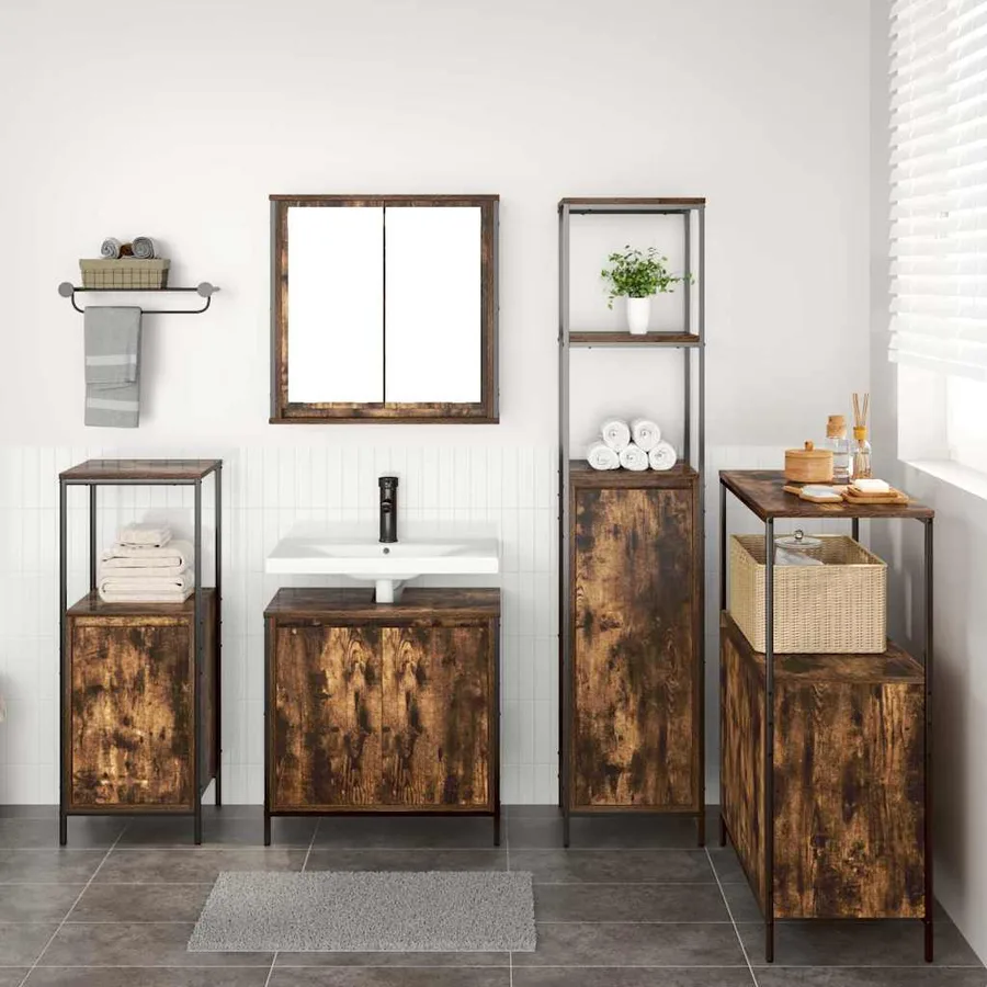 Ensemble de mobilier de salle de bain 5 pcs Chêne fumé et noir - 4