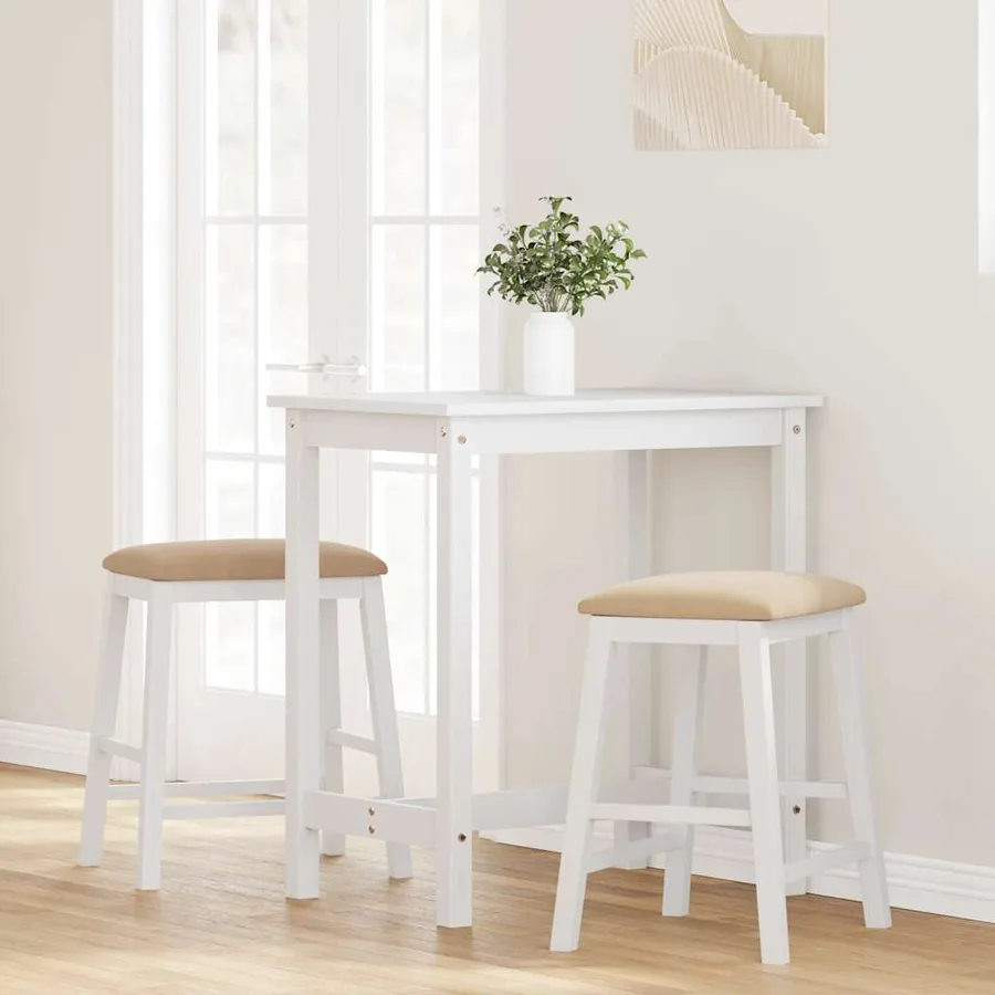 Chaises de bar avec coussins 2 pcs blanc bois massif d'hévéa - 3