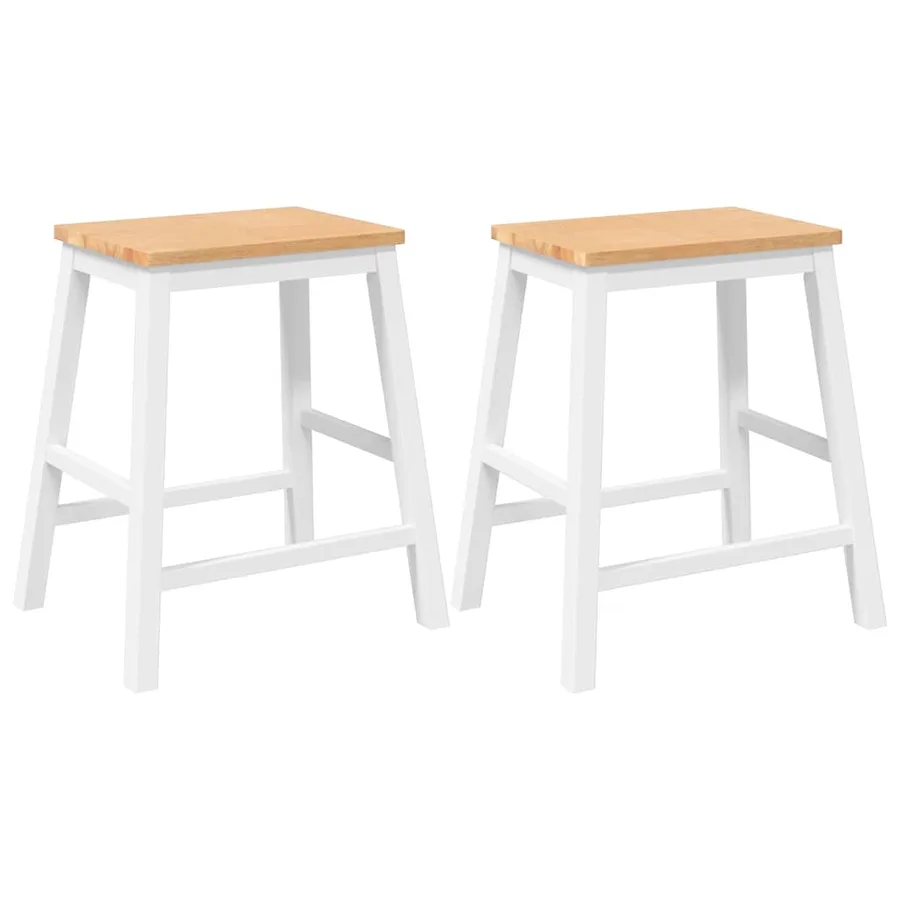 Chaises de bar 2 pcs blanc bois massif d'hévéa - 2