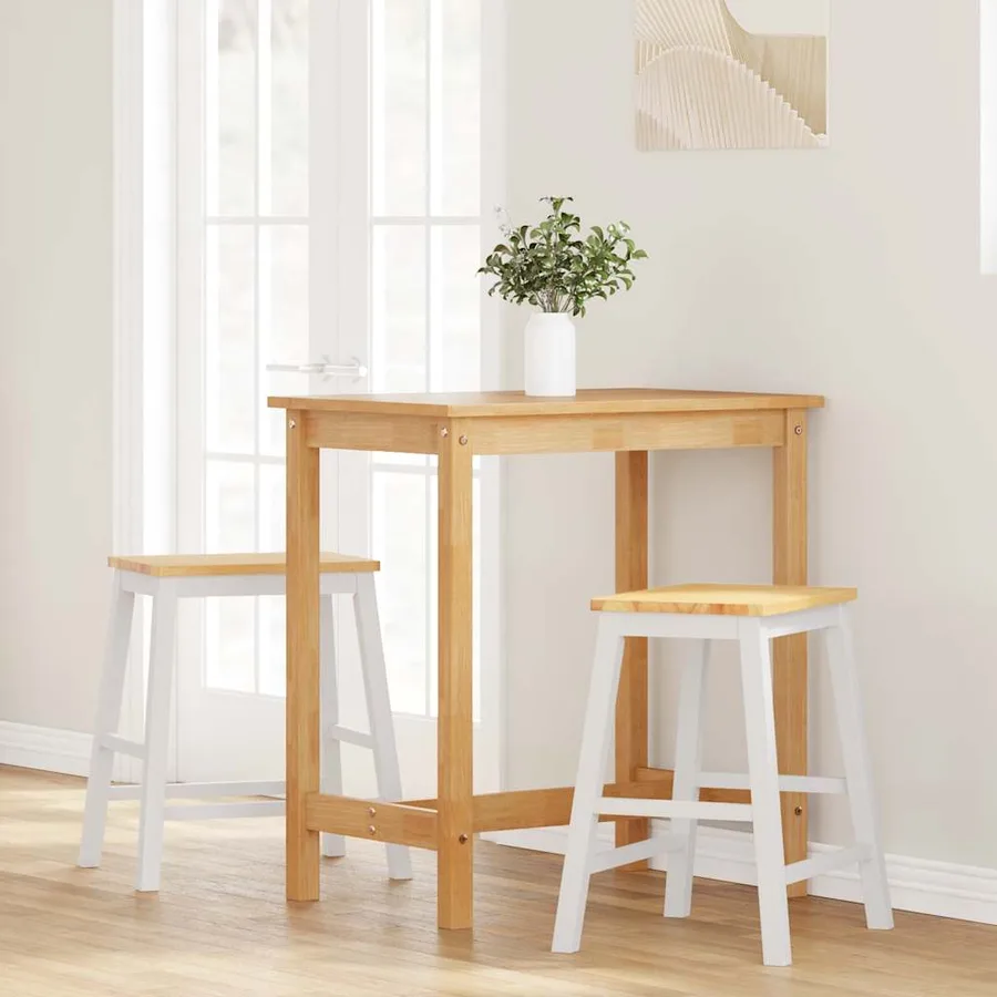 Chaises de bar 2 pcs blanc bois massif d'hévéa - 3
