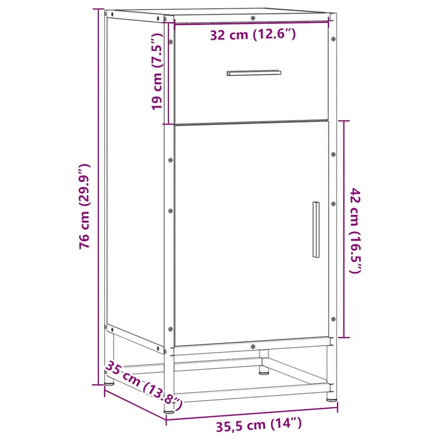 Buffet chêne sonoma 35,5x35x76 cm bois d'ingénierie et métal - 11