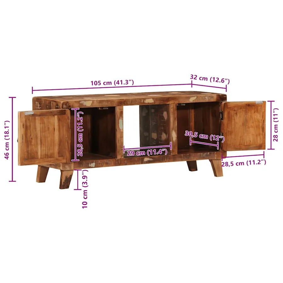 Meuble TV 105x46x32 cm Bois massif de récupération - 11