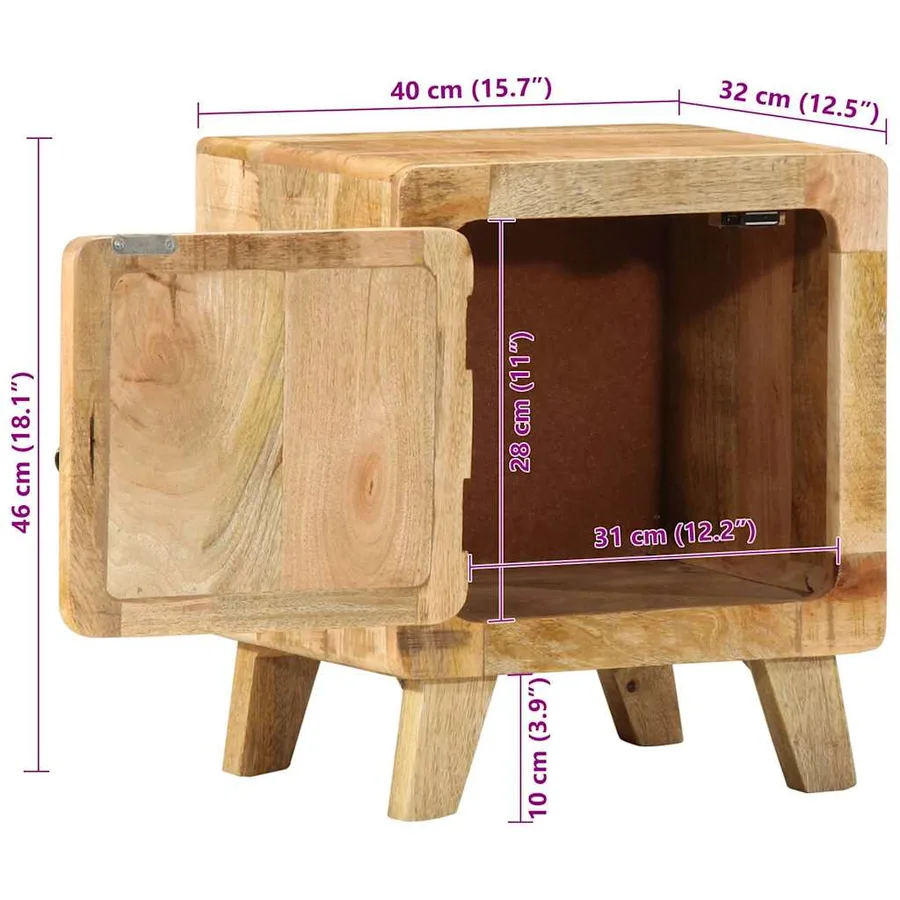 Table de chevet 2 pcs 40x32x46 cm bois massif de manguier brut - 9