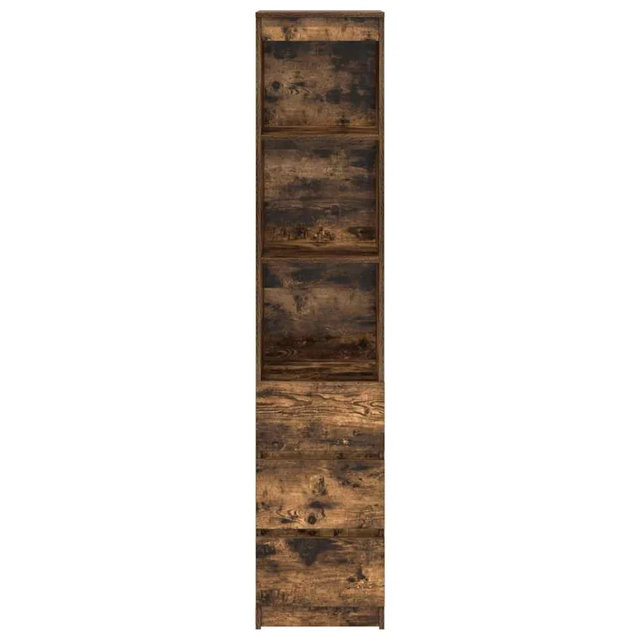Buffet haut chêne fumé 37,5x35x180 cm bois d'ingénierie - 6