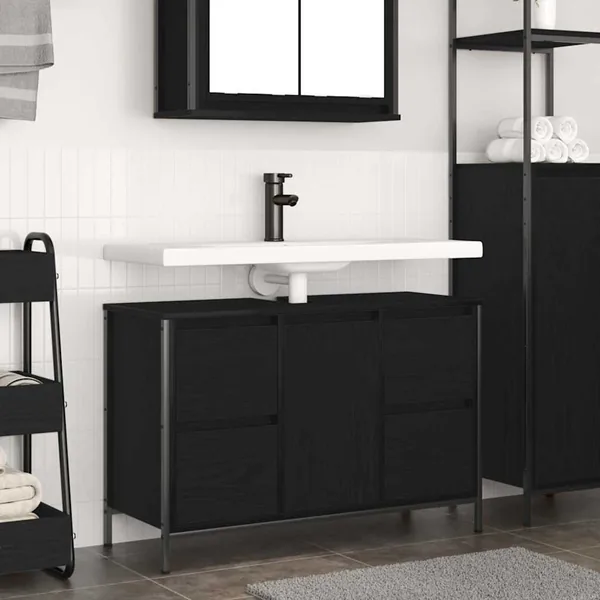 Meuble sous-vasque avec tiroirs chêne noir 90x34,5x60 cm