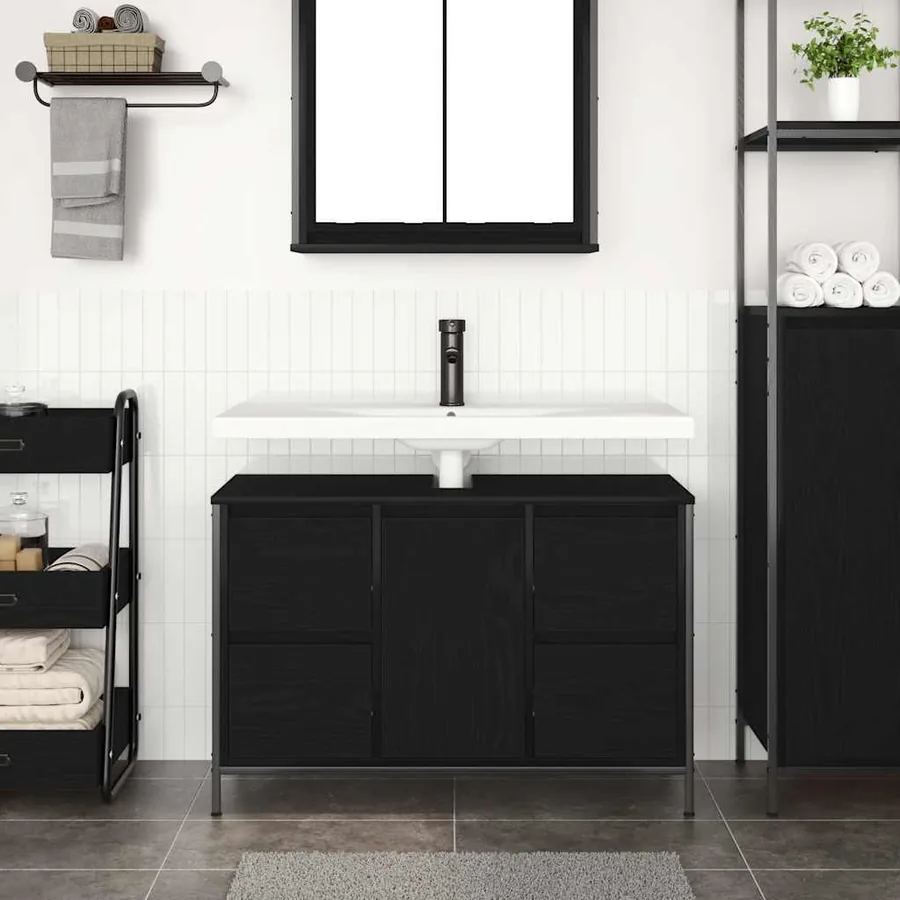 Meuble sous-vasque avec tiroirs chêne noir 90x34,5x60 cm - 3
