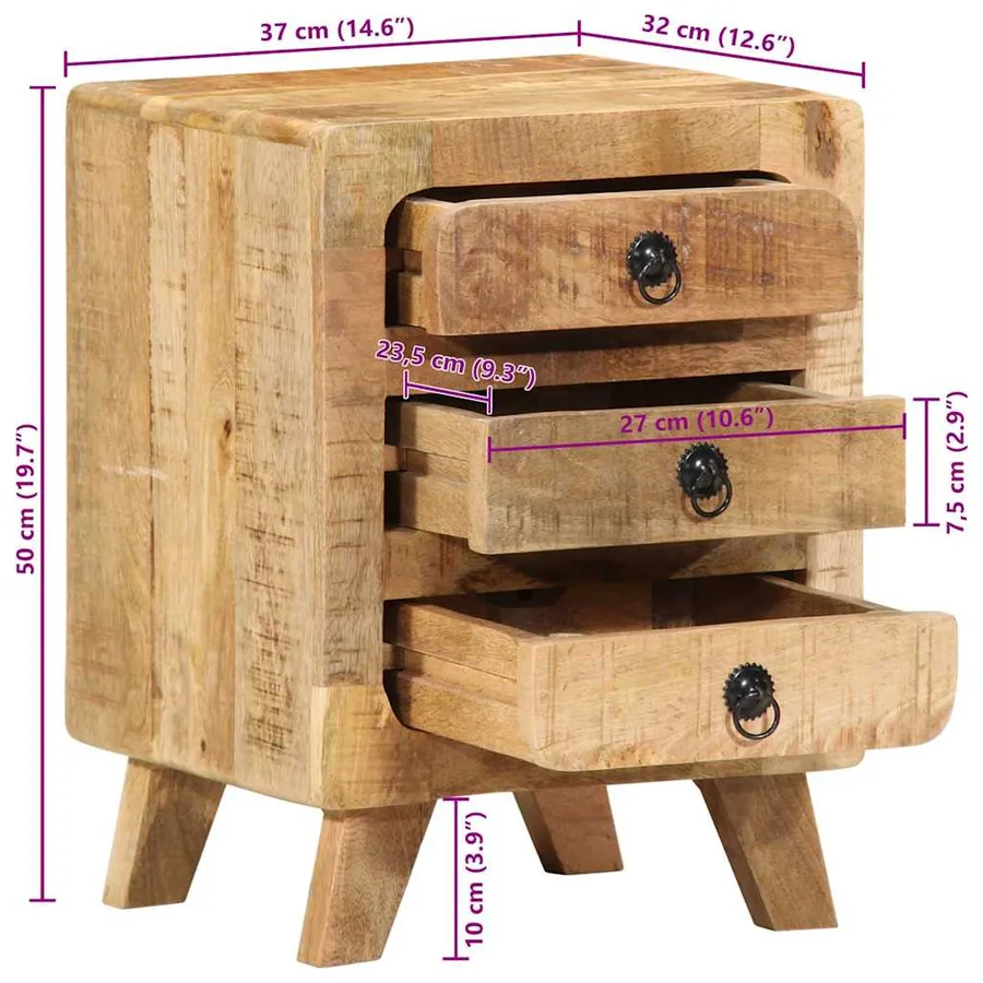 Table de chevet 37x32x50 cm bois de manguier massif brut - 11