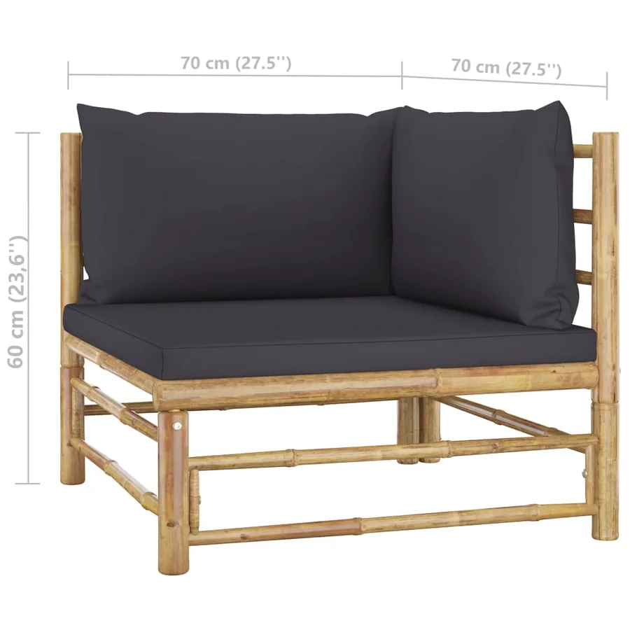 Salon de jardin 6 pcs avec coussins gris foncé bambou - 11