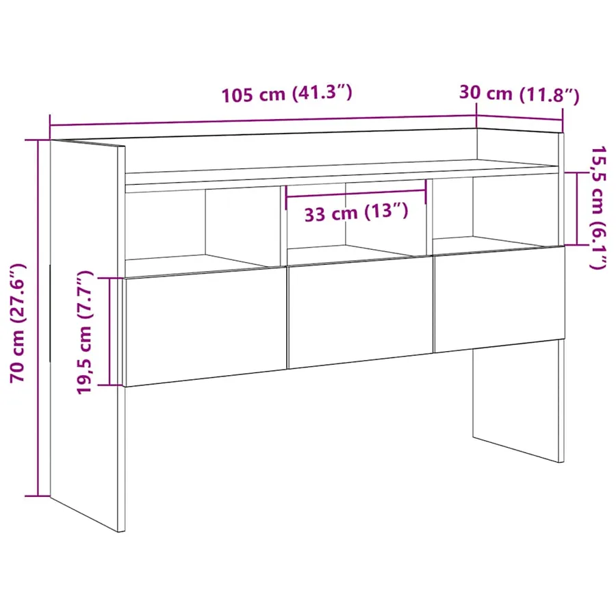 Buffet chêne artisanal 105x30x70 cm bois d'ingénierie - 10