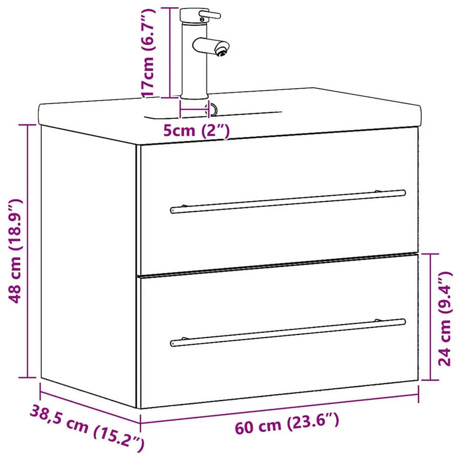 Meuble de Lavabo de Salle de Bain avec tiroir 2 pcs Bois Ancien - 16
